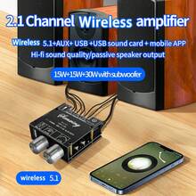 Bộ khuếch đại âm thanh ô tô không dây 2.1 kênh, không dây 5.1+Aux+USB+Card âm thanh USB+Ứng dụng di động, Chất lượng âm thanh trung thực cao/Công suất loa thụ động 15W+15W+30W, Có loa siêu trầm. - A - Xem 12