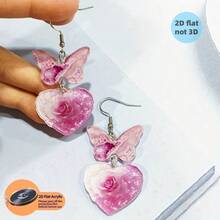 2D 亚克力平面耳环，非 3D 立体设计，一对透明亚克力创意情人节玫瑰粉爱心蝴蝶结耳环 - 拼接男士亚克力吊坠耳环，时尚百搭的情人节配饰 - 彩色 - 查看 5