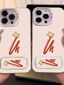 1pc Minimalist Star Design Phone Case With Mirror Stand, Fits 11/12/13/14/15/16 Pro/17 Pro Max, Fashionable Full Body Protective Case, Valentine's Day Gift - White - View 4