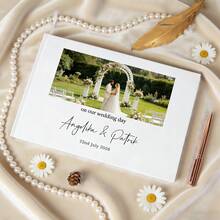 Personalized Wedding Guest Book, Horizontal Wedding Book, Photo Wedding Book, Monogram Wedding Book, Hardcover Monogram Wedding Guest Book, Wedding Journal, Wedding Guestbook, Customized Guestbook, Personalized Wedding Guestbook, Wedding Scrapbook, Wedding Keepsake Album - White - View 4
