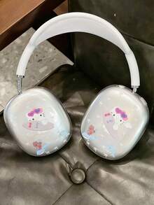 Sanrio 1 PC Minimalist Transparent TPU Bluetooth Earpad Protective Case, Compatible With Airpodsmax/Airpodsmax2 Over-Ear Headphones, Cute Surfing Hello Kitty Design - Clear - View 2