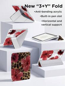 Kingsung Flowers & Leopard Print Pattern Y-Shaped Folding Dual-Sided Sprayed Acrylic Transparent Crystal Tablet Case Compatible With Samsung Tablets/IPad Mini6/7/9.7/10.2/10.5/10.9/12.9/Pro 11, 10th Generation, Protective Cover Supports Multi-Angle Adjustment, Six Ways To Place The Bracket, Built-In Pen Slot,Transparent Back Cover, Anti-Drop Protection, Automatic Wake/Sleep - Multicolor - View 8