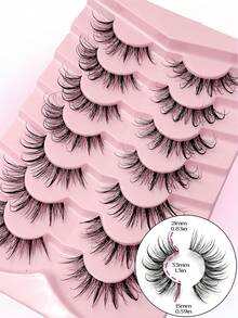Asiteo 7对漫画风格轻盈自然水润感假睫毛，嫁接效果仿貂毛，透明梗，Y2K风格，3D蓬松长款猫眼妆，自然浓密，适合派对、聚会、音乐节、开斋节等场合。 - 眼尾拉長款 - 查看 4