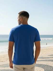 Camiseta Masculina Brasil Casual Streetwear Confortável 100% Algodão Verde Amarelo Azul Carnaval Verão Copa - Azul - Visão 2