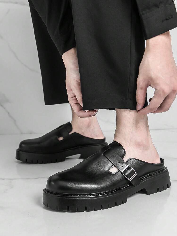 Slip-On Shoes, Office Shoes, Safety Shoes, Men's Hiking Shoes, Low-Top, Plus Size, Travel Shoes, Commuting & Walking Shoes, Retro Style, Solid Color Leather Shoes, Simple & Fashionable Work Shoes - Black - View 3