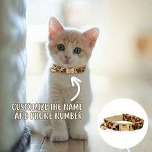 Personalized Leopard Print Cat Collar With Bell, Customizable With Name And Phone Number, Adjustable Safety Buckle - Multicolor - View 2