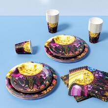 Disco Night Disposable Plate, Napkin, Cup Set, Plates, Napkins And Cups Party Supplies, Serves 8 Guests, Disposable Paper Plates Party Tableware Suitable For Birthday, Wedding, Theme Party, Family Picnic - Multicolor - View 5
