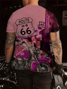 Summer Ready Men's T-Shirt With Retro Motorcycle Pattern - Breathable, Multi Functional Round Neck T-Shirt, Suitable For Casual Wear And Exercise, 100% Polyester Fiber, Lightweight And Breathable Fabric - Multicolor - View 4