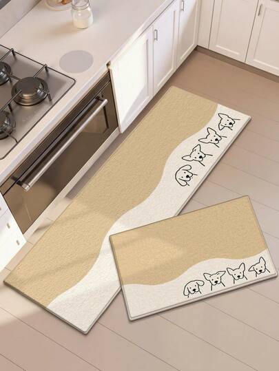 1件装可爱狗狗图案迷你地毯，简约舒适风格长款厨房地垫，适用于浴室、厨房、户外、室内、走廊、卧室、客厅，可水洗，厨房配件