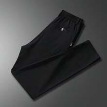 Men's Side Pocket Fitted Casual Pants, New Arrival Men's Casual Business Long Trousers, Men's Clothing, Breathable Ice Silk Fabric, Suitable For Husband, Boyfriend, Hanging Out With Friends, Parties - Black - View 5