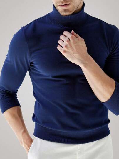 Officeau 男士复古纯色休闲高领长袖毛衣，适合秋冬季穿着