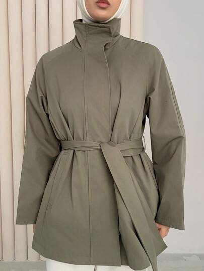 Livesso Loose Fit Long Sleeve Belted Pocket Women Trench Coat Women Jacket,Fall Women Clothes