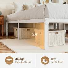 SHA CERLIN Twin/Full/Queen/King Size Bed Frame, White, 14 In Metal Platform Bed With Heavy Duty Steel Slat Support, Under-Bed Storage Space, No Box Spring Needed, Easy Assembly, Stable Structure, 800 LB Weight Capacity - 白色 - 查看 6