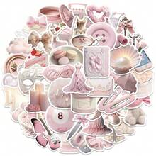 50 Stück süßer rosa Aufkleber-Set, inklusive dekorativer Aufkleber, Poster Aufkleber, Raum Deko Aufkleber, ästhetische Aufkleber, wasserfeste Aufkleber, geeignet für Laptop, Skateboard, Wasserflasche und mehr - W - Übersicht 3