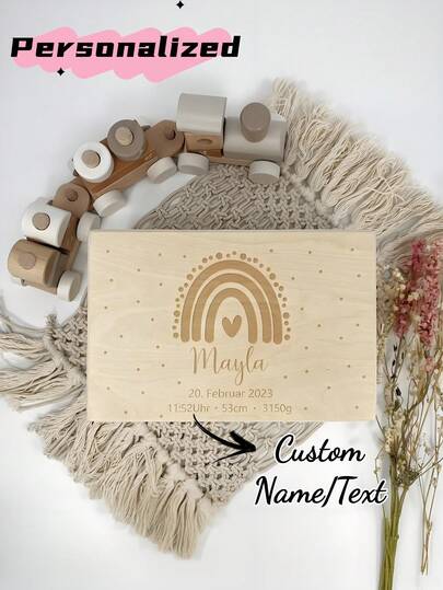 Custom Keepsake Box For Babies And Children - Heart Rainbow, Baptism Gift, Personalisable