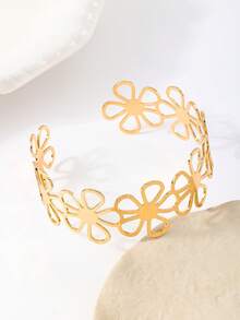 1 chiếc vòng tay hình hoa rỗng bằng kim loại thiết kế tối giản, thích hợp cho phụ nữ đeo trong các kỳ nghỉ và dịp thư giãn. - vàng vàng - Xem 5