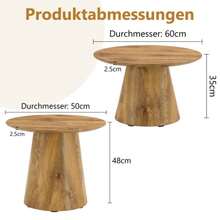 Kaffeetisch-Set In Natural Wood (MDF) – 2 Rows Hocker-Beistelltische, High 50*48 Cm + Small Rig 60*35 Cm, Natural Maserung + Stabilizer Sockel, Suitable For Wohnzimmer / Lounge-Bereich. - Khaki - View 2