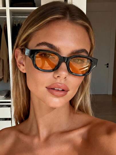1 Pair Orange Classic Travel Frame Fashion Glasses For Women And Men, Suitable For Daily Life, Rave Parties, Music Festivals, Street Photography, Weekend Outfits, Family Outings, And More