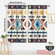 2pcs Bohemian Style 2D Printed Semi-Blackout Curtains, Suitable For Living Room And Bedroom - Multicolor - View 7