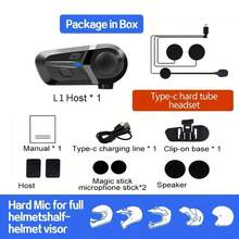 1 pieza Micrófono con cable Kihous Casco de motocicleta Bluetooth 5.3 Auriculares inalámbricos Kit de manos libres Estéreo a prueba de interferencias Reproductor de música impermeable, Empaque en bolsa OPP - Negro - Ver 11
