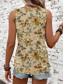Women's Leaf & Floral Print Sleeveless Top, Fashionable Elegant Casual Daily Wear - Apricot - View 4