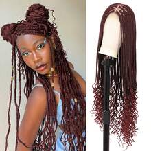 36-Inch Handmade Crochet Box Braids Wig With Baby Hair, Women's Synthetic Fiber Lace Front Long Curly Braided Wig, Suitable For Daily Wear And Holiday Parties - Multicolor - View 5