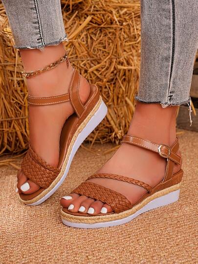 Women's Silver Platform Sport Sandals, Thick Sole Open Toe Casual High Heel Buckle Strap Fashion Roman Shoes