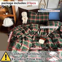 2/3pcs Vintage Green & Brown Plaid Washed Cotton Duvet Cover Set, Minimalist & Fashionable Bedding Set, Suitable For All Seasons, Dorms, Guest Rooms, Soft & Breathable, Machine Washable (1 Duvet Cover + 1/2 Pillowcase, No Filler) - Green - View 4