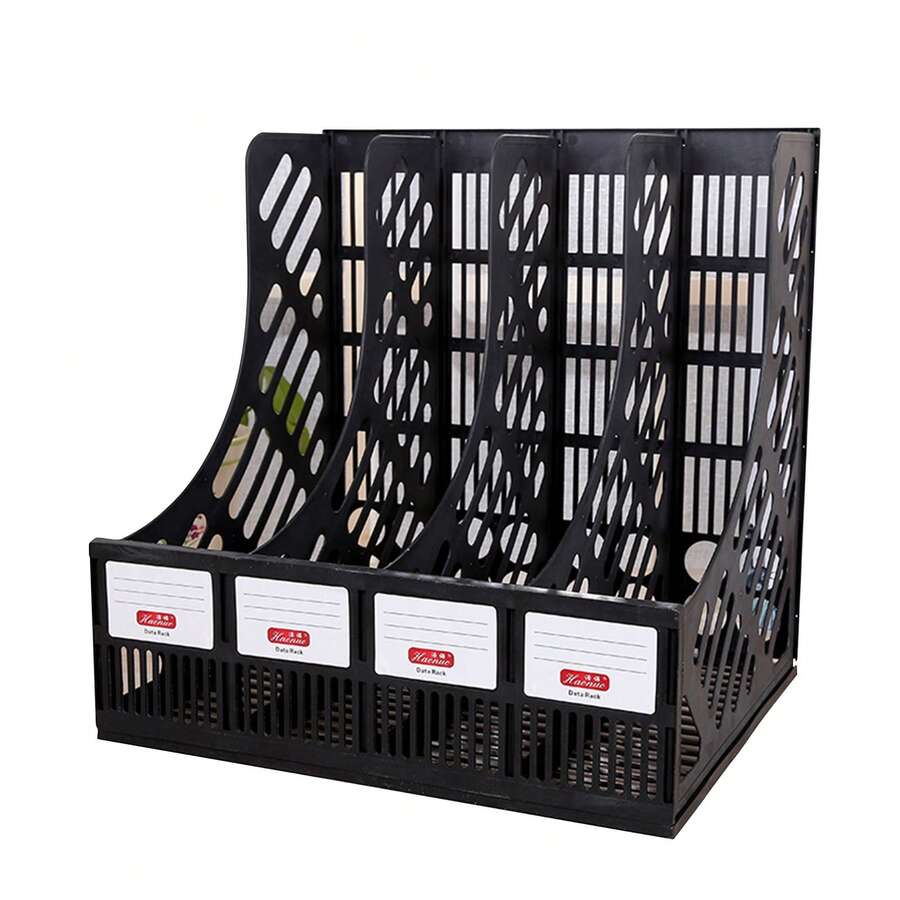 4 Compartment Desktop File Holder A4 Magazine File Organizer Document Book Holder - Negro - Ver 1