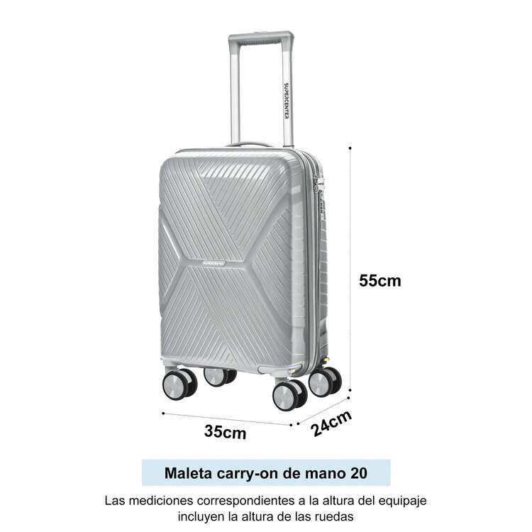 YC-HOGAR Maleta modelo Maleta de cabina Pequeña 20 Pulgadas Equipaje de Cabina de Mano con Ruedas Silenciosas y Asa Telescópica, Bloqueo de Combinación, Ligera, Duradera, Negro Gris Azul Claro Blanco Grisáceo - Gris Claro - Añade 2
