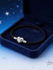 1 对原装 925 纯银手链，这款精致的 925 纯银心形扣黑色编织手链，可提升您的日常时尚感。 - 銀色 - 查看 2