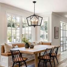 Lámpara de Techo Modernas 6 Luces Vela Rústico Candelabros Montaje Semi Empotrado Candiles de Techo Modernos para Comedor Sala de Estar Dormitorio Cortijo-003 - 5 luces-negro y oro - Ver 1