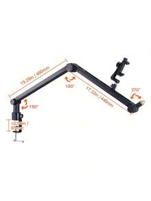 Microphone Boom Arm With Desk Mount, 360° Rotatable, Adjustable Mic Stand With 3/8" To 5/8" Adapter Port, For Recording Blue  Hyperx Quadcast Blue Snowball SM7B Audio Technica - 黑色 - 查看 10