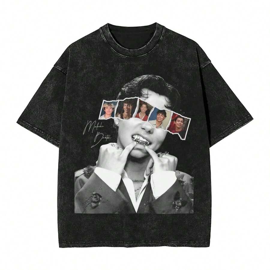 Malachi Barton T Shirts Hip Hop Washed Cotton High Street T-Shirts Vintage For Men Women Tops Streetwear Graphic Tee Shirt - 黑色 - 查看 1