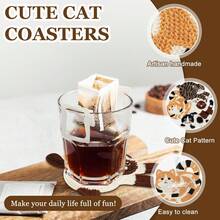 YUNRUICHI Cat Lover Coasters Set Of 4 Cute Funny Crochet Woven Knitted Coasters Insulated For Coffee Tea Desk Tabletop Protection Style B - B型 - 查看 3