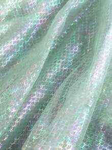 1pc Light Blue & Light Green Fish Scale Mesh Fabric, Tulle Fabric For Party Dress, Stage Costume DIY - Light Green - View 3