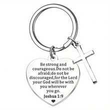 1pc/Set MOLANXUAN Stainless Steel Cross Keychain With Inspirational Bible Verse - Minimalist Religious Keychain, Symbolizing Strength And Courage, Christian Holiday Gift - Multicolor - View 6