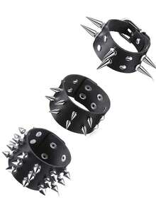 Xiacheng 3 Pcs Punk Rock Studded Bracelet Set Spiked Leather Cuff Bracelet For Men Women 80s Wristband Emo Bracelet Adjustable - Multicolor - View 11