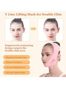 360° Stretch Double Chin Reducer For Women - Adjustable V Line Face Lifting Strap, Overnight Face Slimming Mask Washable Reusable All Day Comfort - 粉色 - 查看 4
