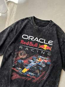 Oracle Red Bull Racing Graphic Tee Acid Washed Cotton Shirt Unisex Couple Matching Boyfriend Style F1 Formula On.E Car Print Max Verstappe.N World Champion 2023 Retro Sports Summer Outfits Graphic Tees Men Oversized T Shirt Camisetas Para Hombre - màu đen - Xem 3
