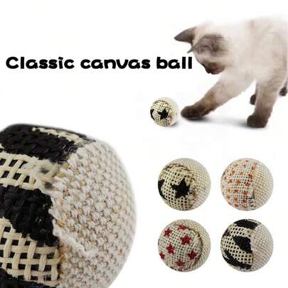 ランダムカラーキャンバスボール ロープ付き ベル付き サイザル麻ひも付き、自己エンターテインメント&猫じゃらし、猫草咬むおもちゃ