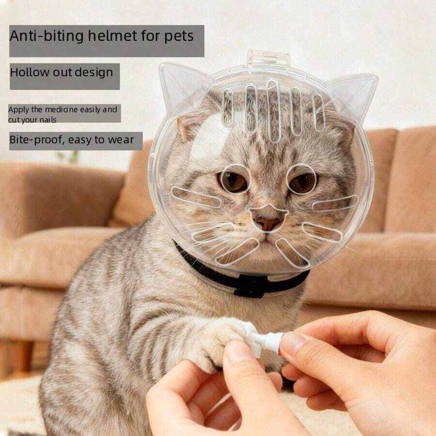 Cat Space Capsule Hood, Anti-Bite And Anti-Scratch Tool, Makes Bathing And Nail Trimming Easy, Specially Designed For Giving Injections And Medication To Pet Cats - Clear - View 1