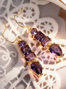 1对女士浪漫方形立方氧化锆吊坠耳环，适合婚礼、订婚、周年纪念派对、情人节礼物 - 1# - 查看 5