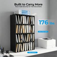 SHIOUCY Black 36-Compartment Literature Organizer 9.3x2.4in 176lbs Load Removable Partition For Office School Document File Storage - Black - View 4