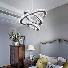 Lámpara de araña LED moderna de cristal  con 3 anillos lámpara colgante de altura ajustable lámpara de techo para comedor dormitorio sala Blanco frío-003 - Blanco frío negro. - Ver 4