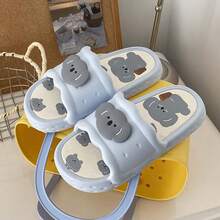 可爱卡通熊休闲绑带EVA拖鞋，舒适厚底百搭夏季家居拖鞋 - 藍色 - 查看 3