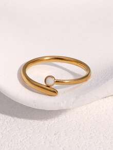 1枚时尚简约小众高端镀层不锈钢几何线条开口戒指，适合女性日常、派对和约会佩戴。 - 開口戒 - 查看 3