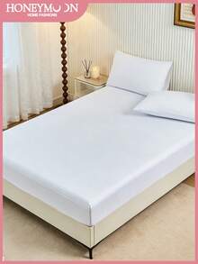 1件压花床笠，床垫保护套，适用于所有床型——单人床、双人床、大号床，柔软透气，居家及宿舍必备床上用品，可机洗，通过Oeko-Tex认证 - 白色 - 查看 2