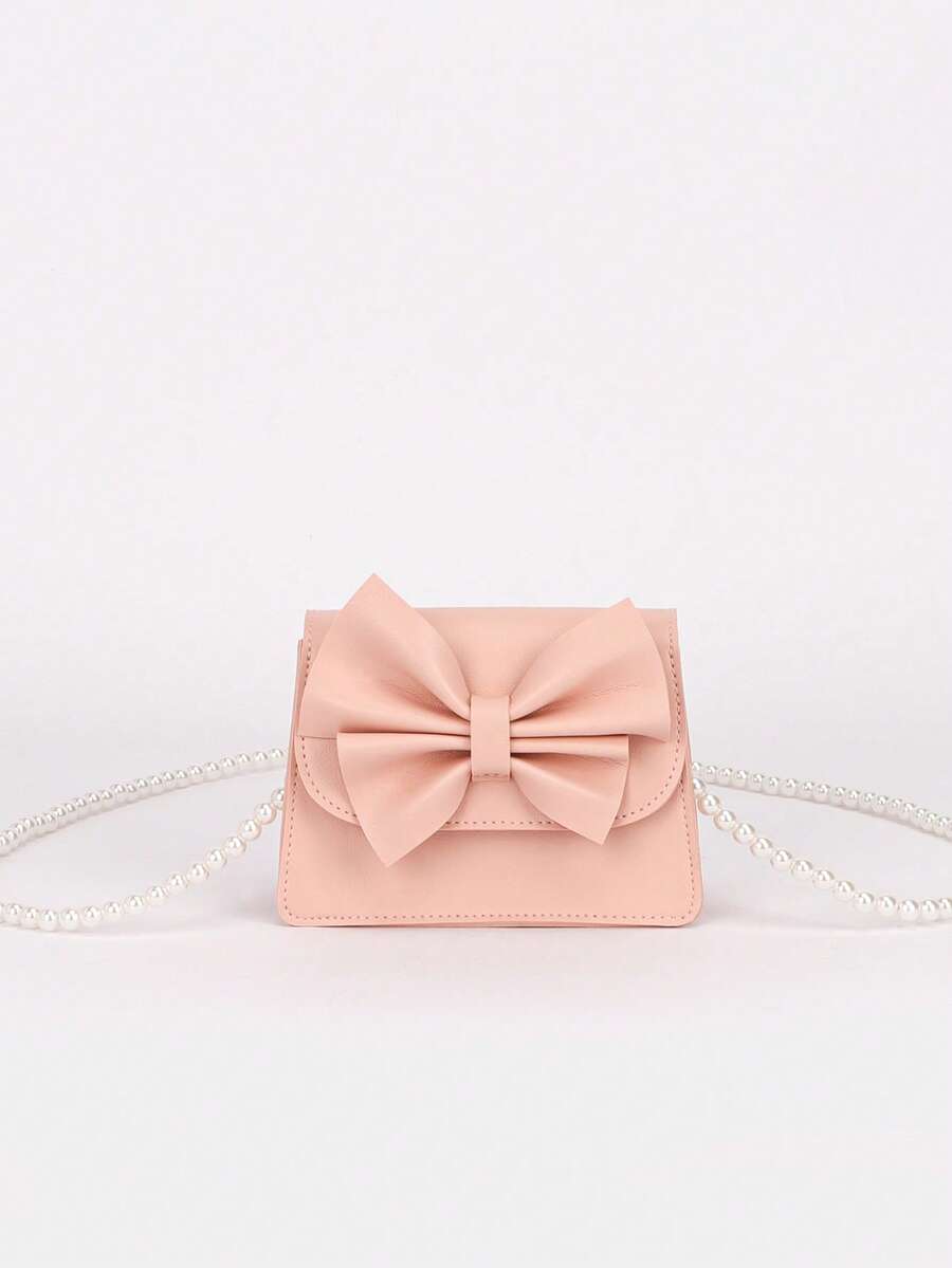 1pc Girls' Cute Mini Dual-Fabric Bow Handbag, Suitable For Daily Outfits - Pink - View 1