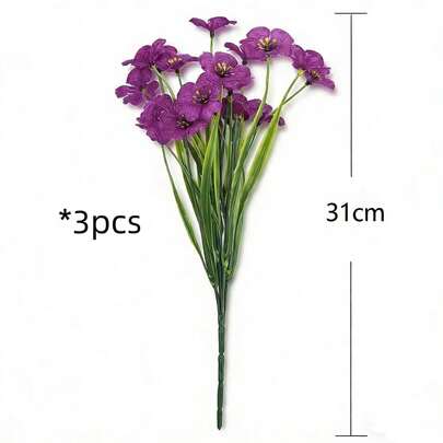 3pcs Elegant Artificial Violet Flowers, Realistic Floral Decor For Living Room, Bedroom, Cabinet, Dining Table, Creative Potted Plant